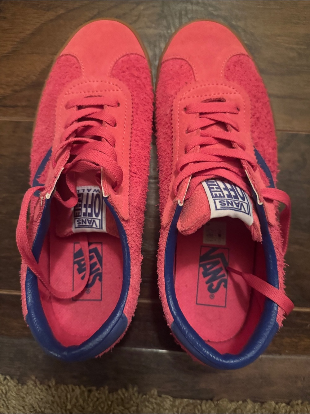 Vans Men’s Pink Suede Low-Top Sneakers with Blue Trim